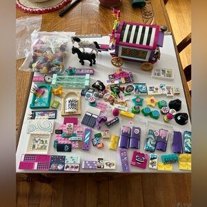 Lego Friends assorted figures,Wagon and extras  with Purple and Pink Accents